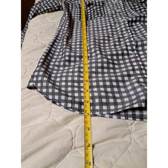 Express The City Womens M Plaid Blk White Button Up Collared Career Top Pockets - Picture 8 of 9